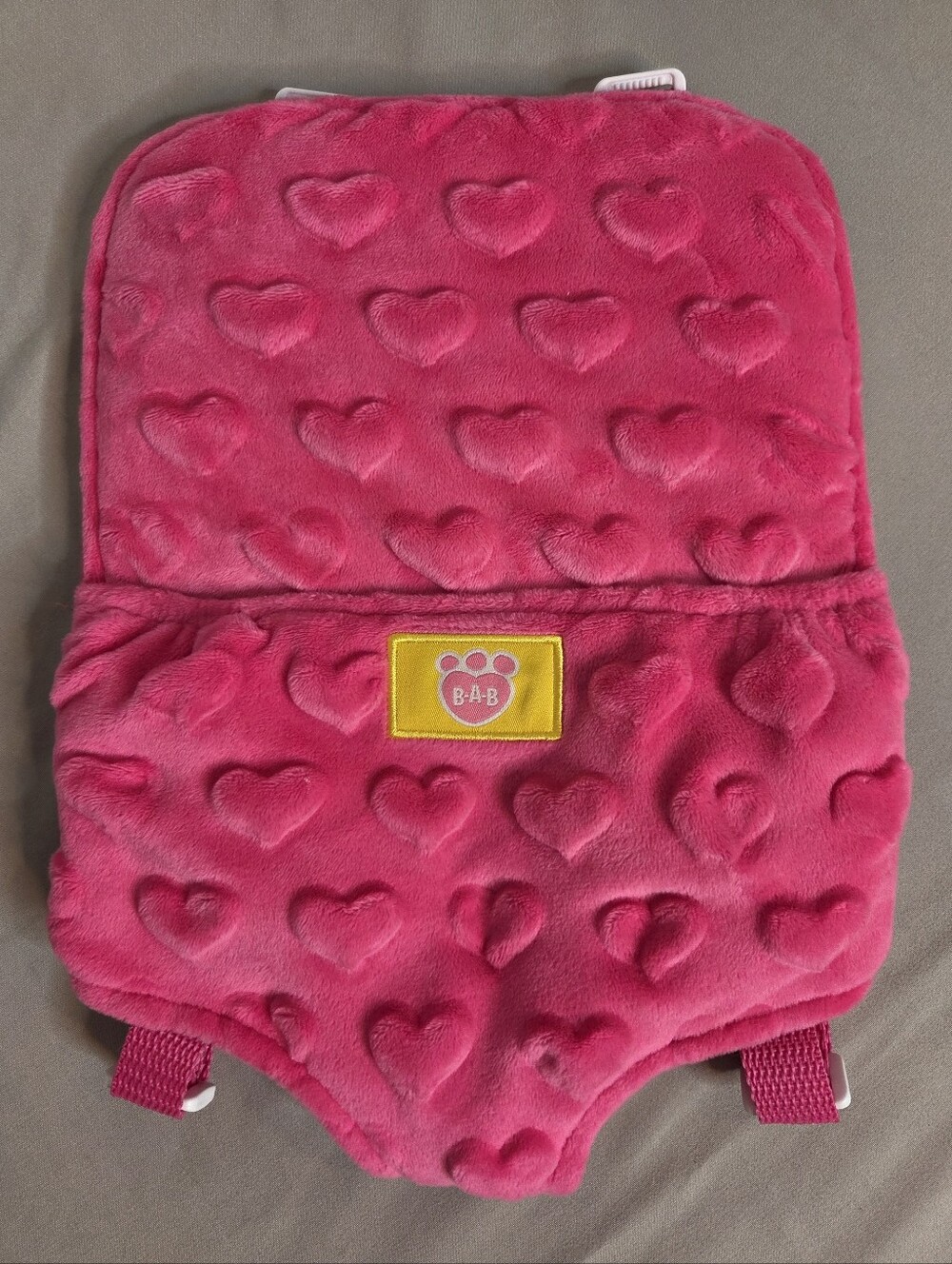 Build-A-Bear Workshop Pink Plush Heart Embossed Mini Backpack Teddy Bear
